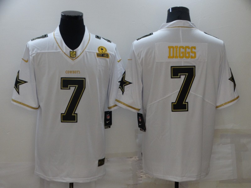 Cheap 2021 Men Dallas cowboys 7 Diggs White Retro gold character Nike NFL throwback jerseys